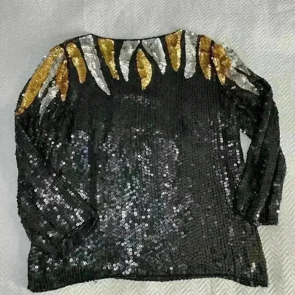 Vintage Sequin Jean for Joseph Le Bon 100% Silk Black, Silver Gold Holiday Paris - Picture 7 of 7